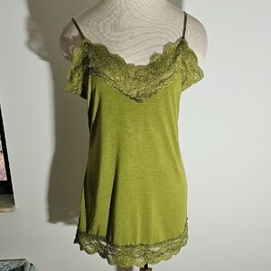 Green Lace Trim Cami Top Y2K  Meduim. Volume One Juniors.